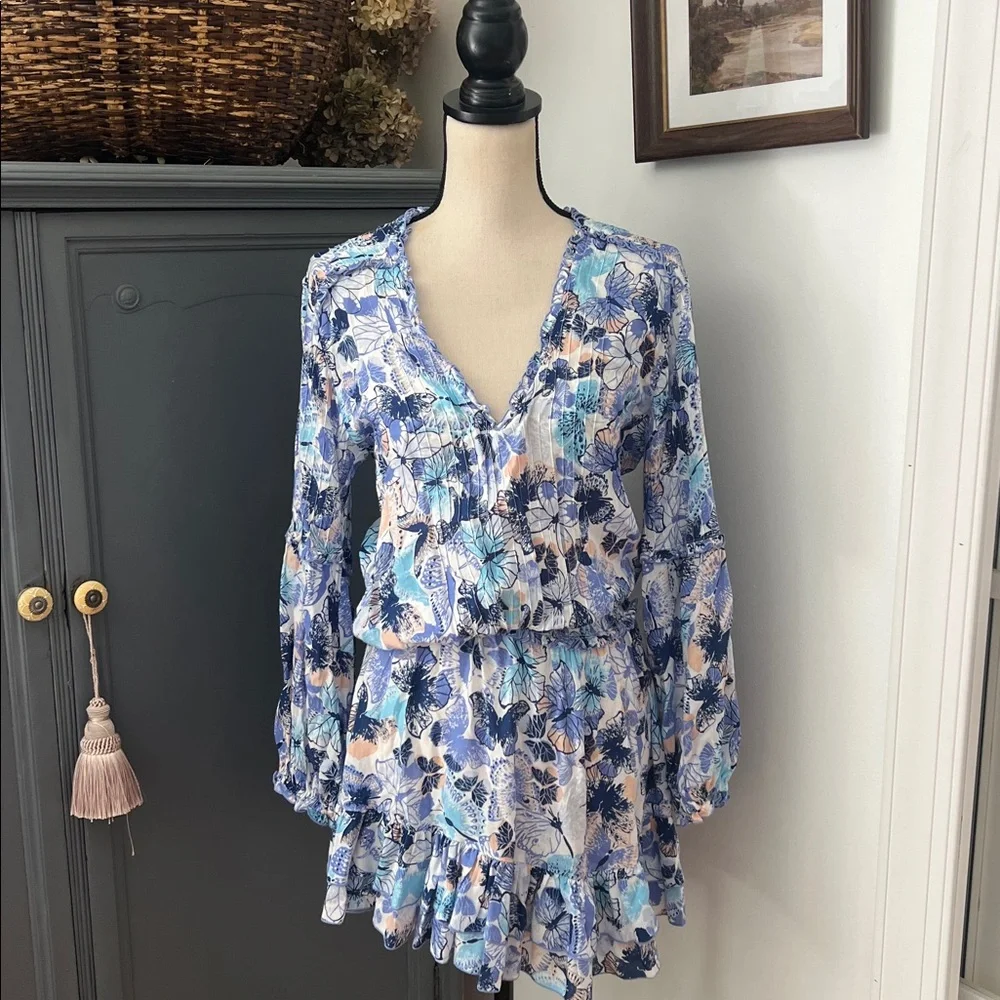 Poupette St Barth Ilona Mini Dress White Blue Mariposa - Picture 2 of 4